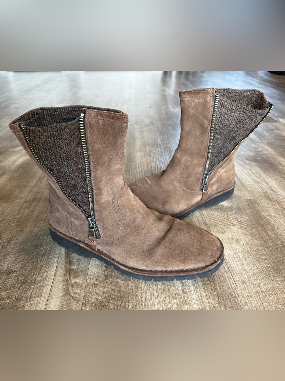 John Varvatos Hipster Zip Boots Brown Suede Knit Slouchy Men’s Size 12 *Read*